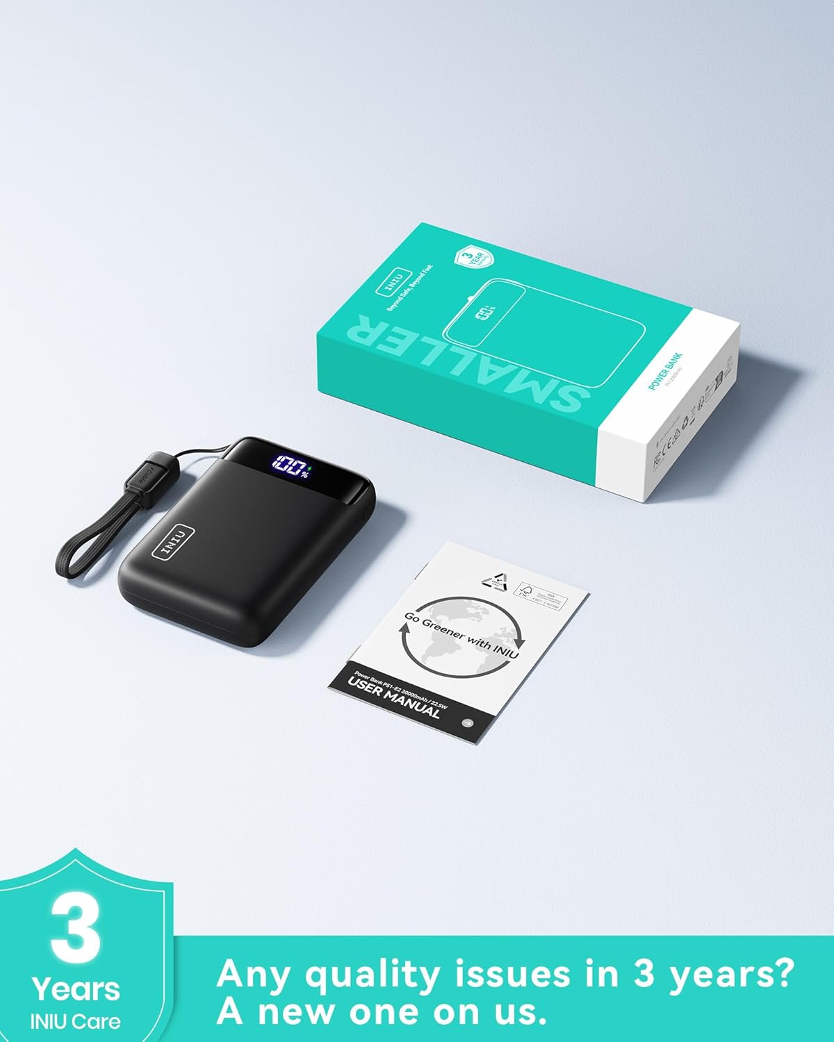 INIU Portable Charger, Smallest 22.5W 20000mAh USB C in & Out Power Bank Fast Charging, PD 3.0 QC 4.0 LED Display Phone Battery Pack Compatible with iPhone 17 16 15 14 Pro Samsung S24 Google iPad etc